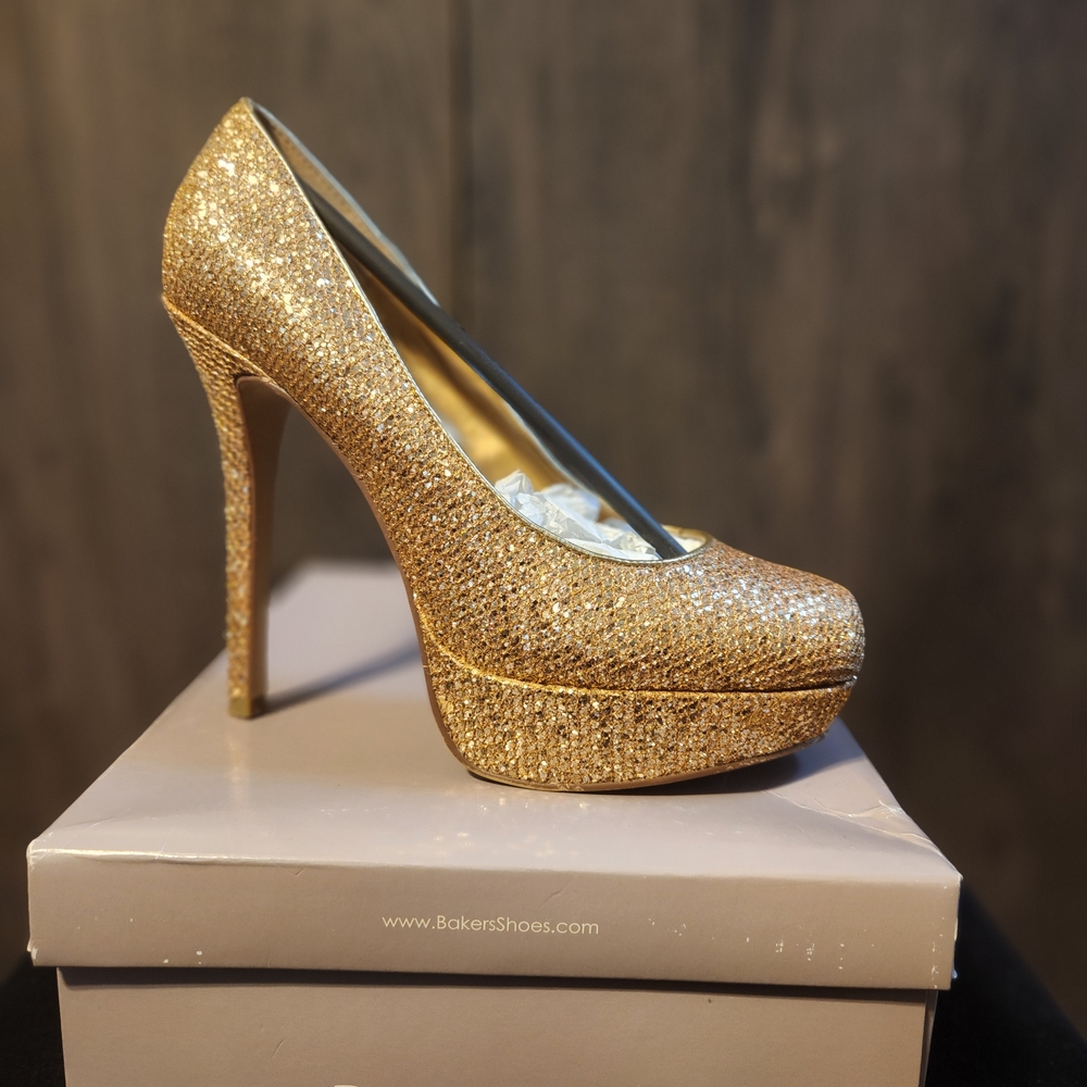 Bakers Shimmering Gold Platform Heels